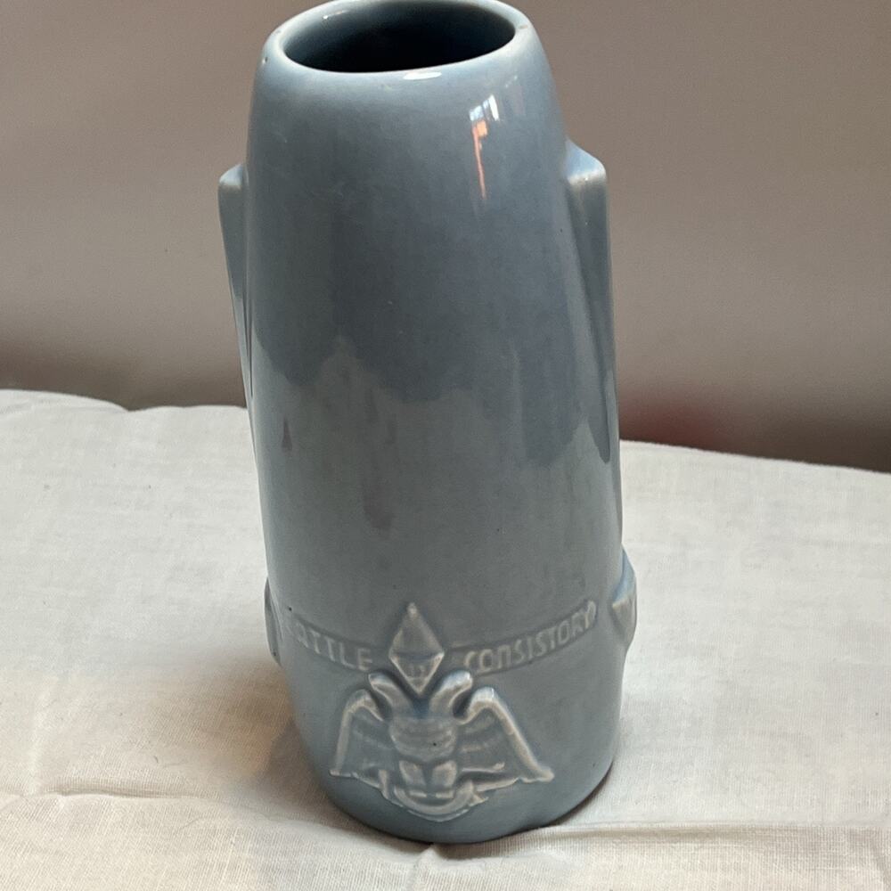 Vintage Blue Seattle Consistory Vase Free Masons Lodge Masonic